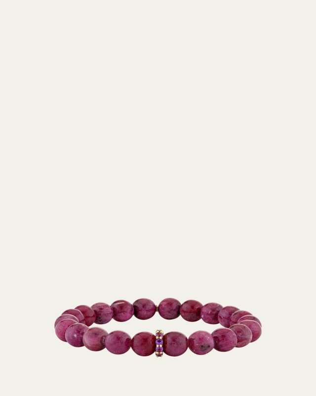14K Yellow Gold Rondelle and Large Amethyst Eternity Bracelet